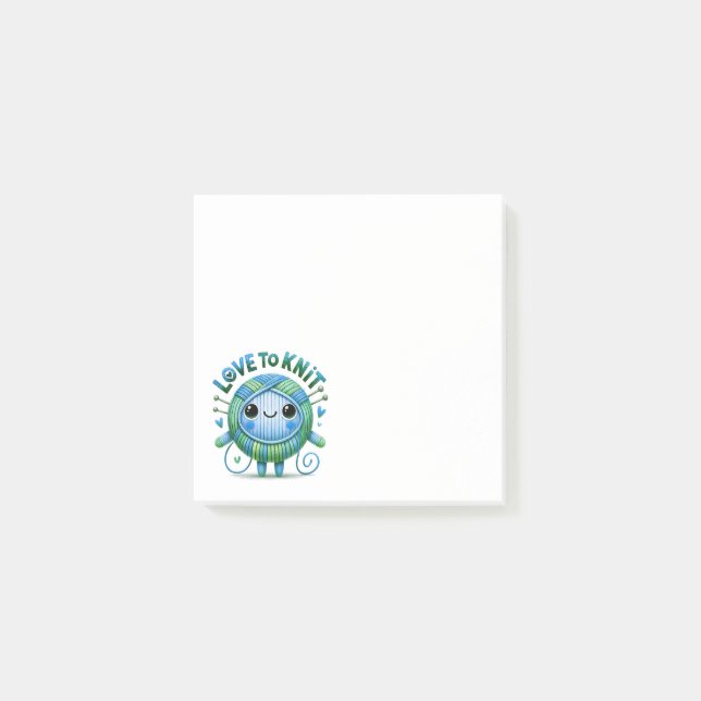 Liebe zum Strick Zitat Niedliches blaues grünes Ba Post-it Klebezettel (Vorderseite)