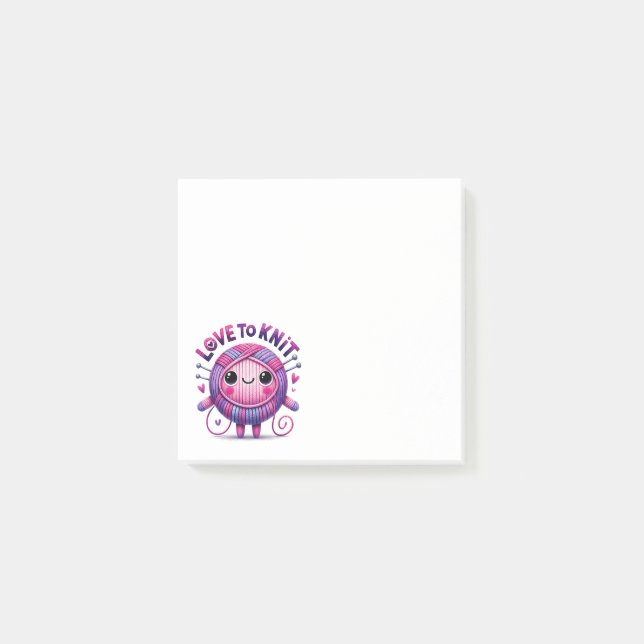Liebe zum Strick Zitat Rosa Lila Galle Garne 3 x 3 Post-it Klebezettel (Vorderseite)