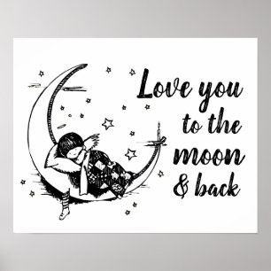 Liebe zum Zitat zum Mond und zurück zum Kinderzimm Poster