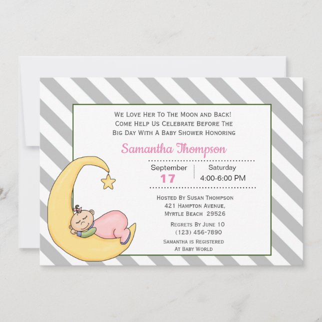 Liebe zur Mond Baby Girl Dusche Einladung (Vorderseite)