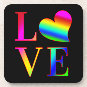 LIEBEN FARBIGE TYPOGRAFIE REGENBOGEN HERZ GETRÄNKEUNTERSETZER