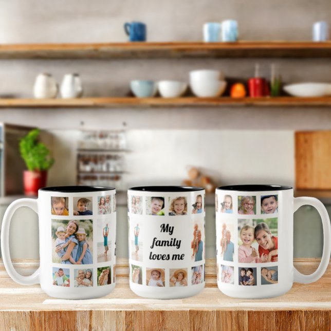 Lieben für die Fotocollage-Familie der Custom 20-F Zweifarbige Tasse (Custom "My family loves me" photo mug.)