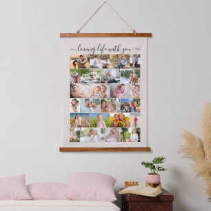 Lieben Leben mit Dir 24 Foto-Mauerwerkgitter Beige Wandteppich Mit Holzrahmen