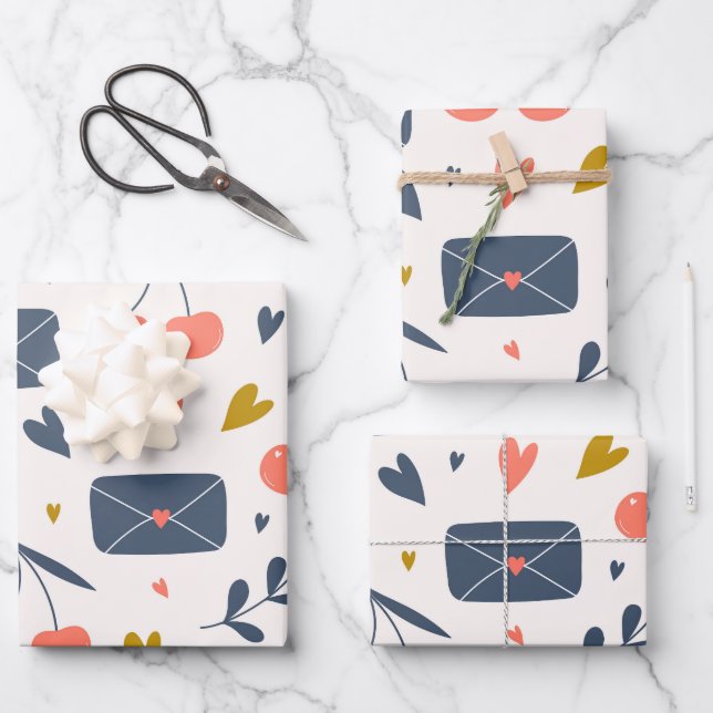 Lieben und Herzen Moderne Minimalistisch Geschenkpapier Set (Vorderseite)