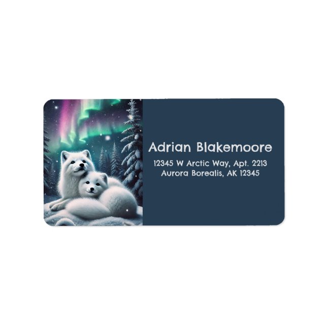 Liebende arktische Füchse Nordlichtschneewald Adressaufkleber (Vorne)