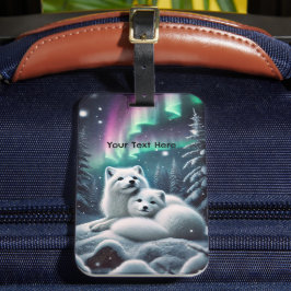 Liebende arktische Füchse Nordlichtschneewald Gepäckanhänger