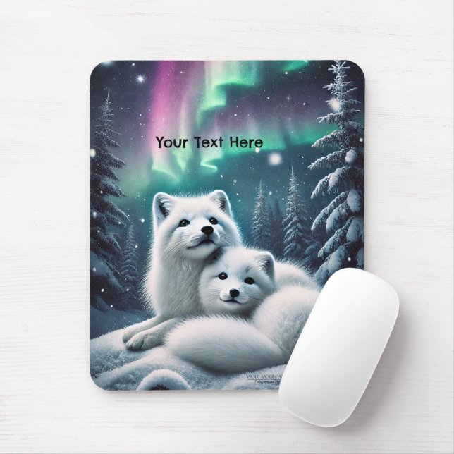 Liebende arktische Füchse Nordlichtschneewald Mousepad (Mit Mouse)