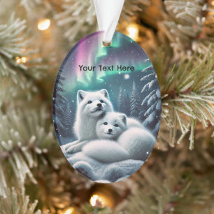 Liebende arktische Füchse Nordlichtschneewald Ornament