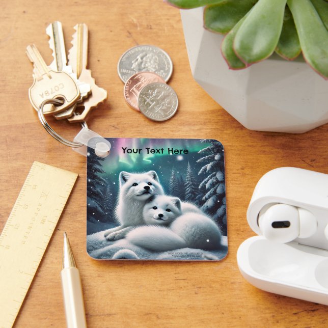 Liebende arktische Füchse Nordlichtschneewald Schlüsselanhänger (Schreibtisch)