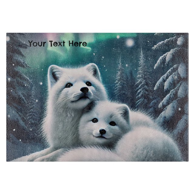 Liebende arktische Füchse Nordlichtschneewald Schneidebrett (Vorderseite)