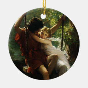 Liebende auf einer Schaukel. Frühling von Pierre A Keramikornament