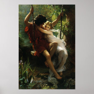 Liebende auf einer Schaukel. Frühling von Pierre A Poster