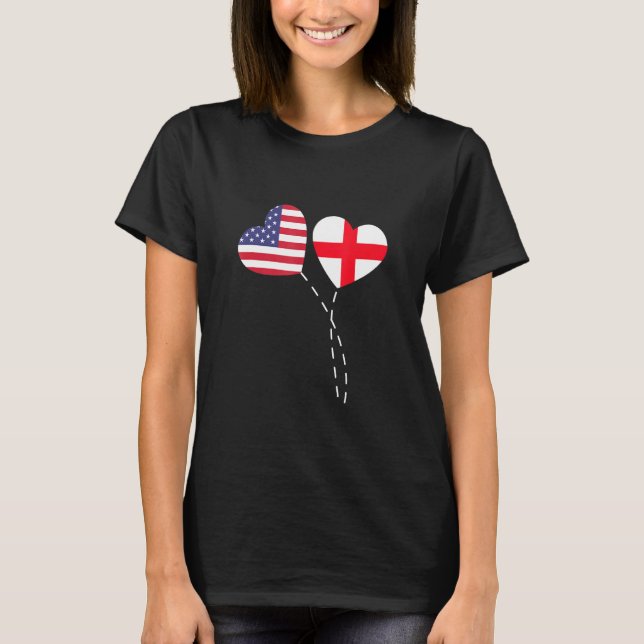 Liebende Flagge USA England Herz Englisch Amerikan T-Shirt (Vorderseite)