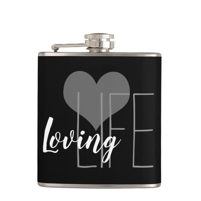 LIEBENDE LIFE-Buchstaben mit Herz | Flachmann (Vorderseite)