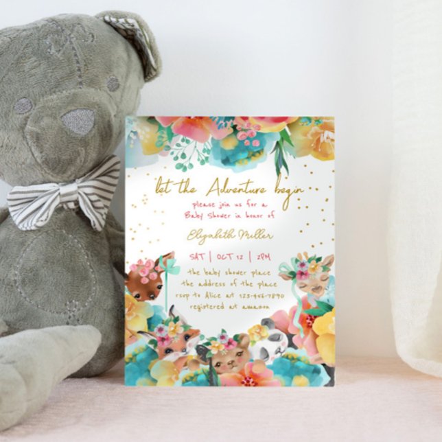 Liebende Tiere Blume Bloom Baby Girl Dusche Einladung (Von Creator hochgeladen)