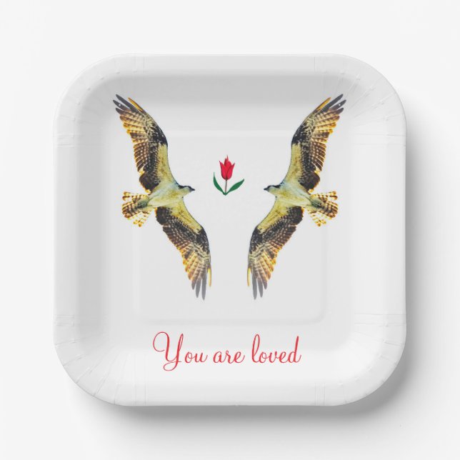 Liebende Vögel. Ospreys Pappteller (Vorderseite)