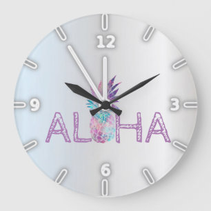 Liebenswerte Aloha Hawaiianische Ananas, Silber Große Wanduhr
