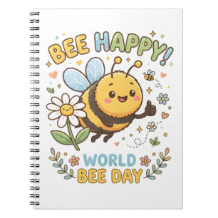 Liebenswerte "Bee Happy!"-Illustration für den Wel Notizblock