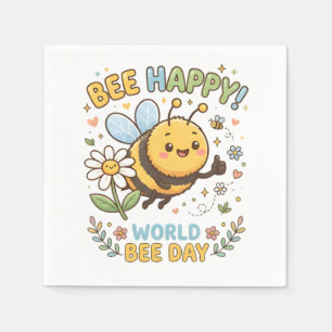 Liebenswerte "Bee Happy!"-Illustration für den Wel Serviette