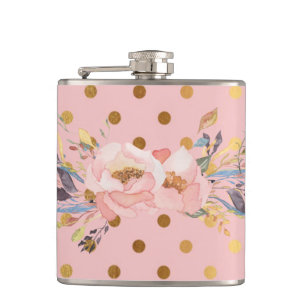 Liebenswerte falsche Gold-Polka-Punkte Blumen Flachmann