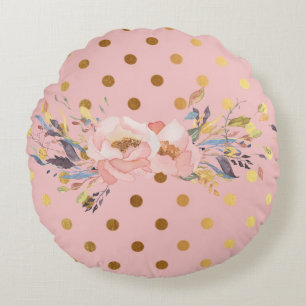 Liebenswerte falsche Gold-Polka-Punkte Blumen Rundes Kissen