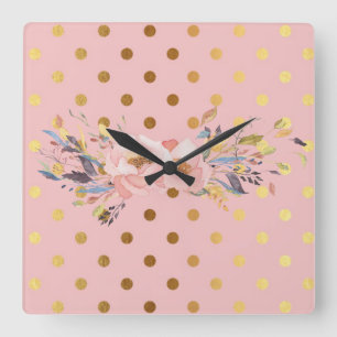 Liebenswerte falsche Gold Punkte Blumen Quadratische Wanduhr