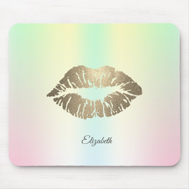 Liebenswerte goldene Glitter-Lippen schillernd Mousepad (Vorne)