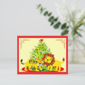 Liebenswerte Löwen- & Tiger-Weihnachts-Postkarte Feiertagspostkarte