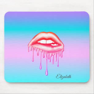 Liebenswerte metallische tropfende Lippen Holograf Mousepad