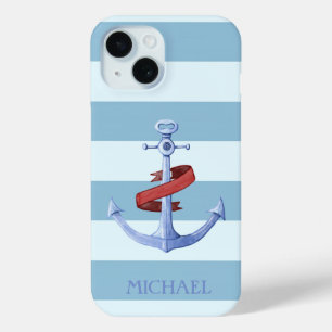 Liebenswerte nautische Anker-Lindblau-Streifen Case-Mate iPhone Hülle