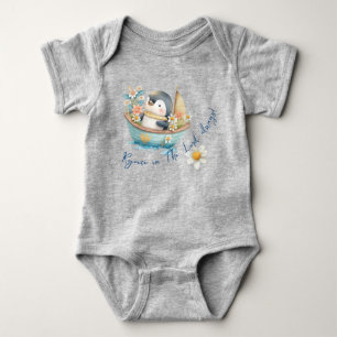 Liebenswerte Pastell-Wasserfarbe Pinguin Boot Blum Baby Strampler