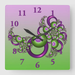 Liebenswerte Pink Grüne Herzen Moderne Abstrakte F Quadratische Wanduhr