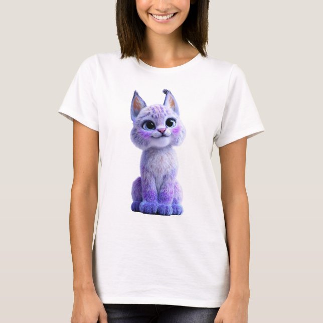 Liebenswerte violette Luchs-Kätzchen-Illustration  T-Shirt (Vorderseite)