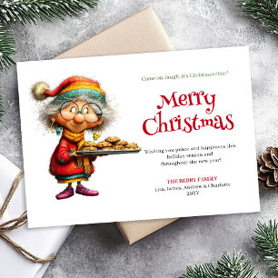 Liebenswerte Whimsical Frau Cartoon Weihnachts Hum Feiertagskarte