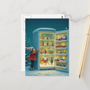 Liebenswerte Winterlandschaft im Kühlschrank ersta Postkarte
