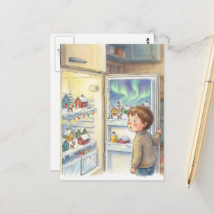 Liebenswerte Winterszene im Kühlschrank erstaunt J Postkarte