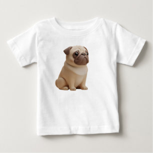 Liebenswerter 3D stilisierter Mops-Hund-Charakter Baby T-shirt