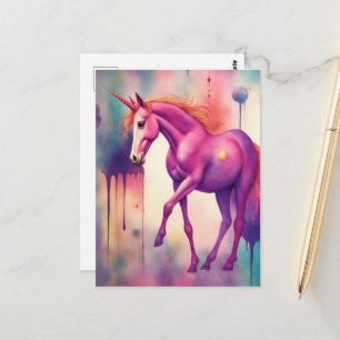 Liebenswerter lila Einhorn-Fantasy Postkarte