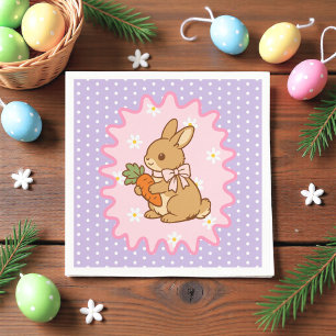 Liebenswerter lila Hase Karotte & Gänseblümchen Serviette