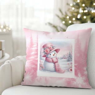Liebenswerter rosa Schneemann-Kissen-Wald Pinkmas Kissen