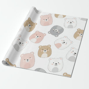 Liebenswerter rosa und grauer Cartoon-Bär Geschenkpapier
