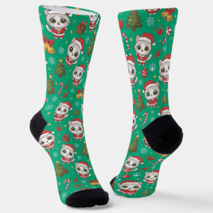 liebenswertes Kätzchen und Weihnachts-Icons-Muster Socken