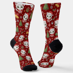 liebenswertes Kätzchen und Weihnachtsicons-Muster  Socken