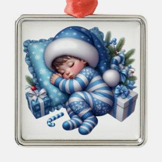 LIEBENSWERTES SCHLAFENDES WEIHNACHTSBABY AUF EINEM ORNAMENT AUS METALL
