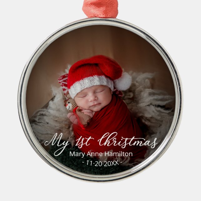Liebenswürdige My First Christmas Newborn Baby Fot Ornament Aus Metall (Vorne)