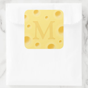 Liebenswürdiger fanciful Käse mit Monogramm-Siegel Quadratischer Aufkleber