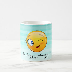 Liebenswürdiger zwinkerndes Emoji-Gesicht - Sei im Kaffeetasse