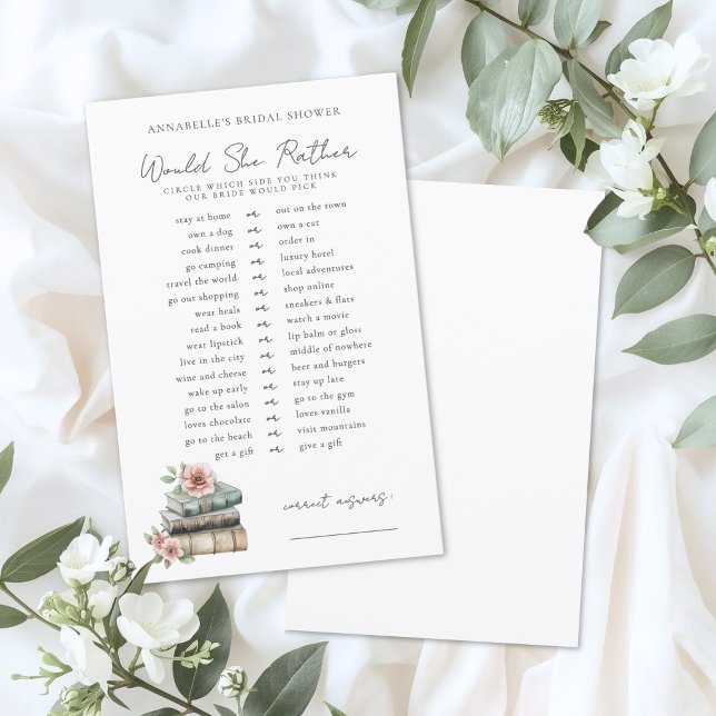 Lieber Buch Hochzeitsshower-Spiel (Would Rather Book Bridal Shower Game)