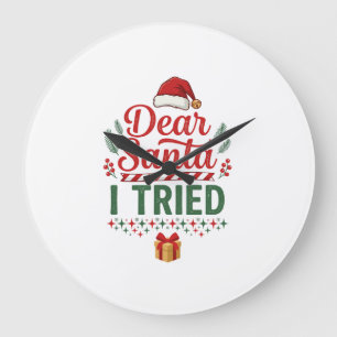 Lieber Santa hat Weihnachtsmütze Geschenkbox auspr Große Wanduhr