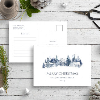 Lieber Santa Letter Blue Weihnachts-Winterdorf Postkarte